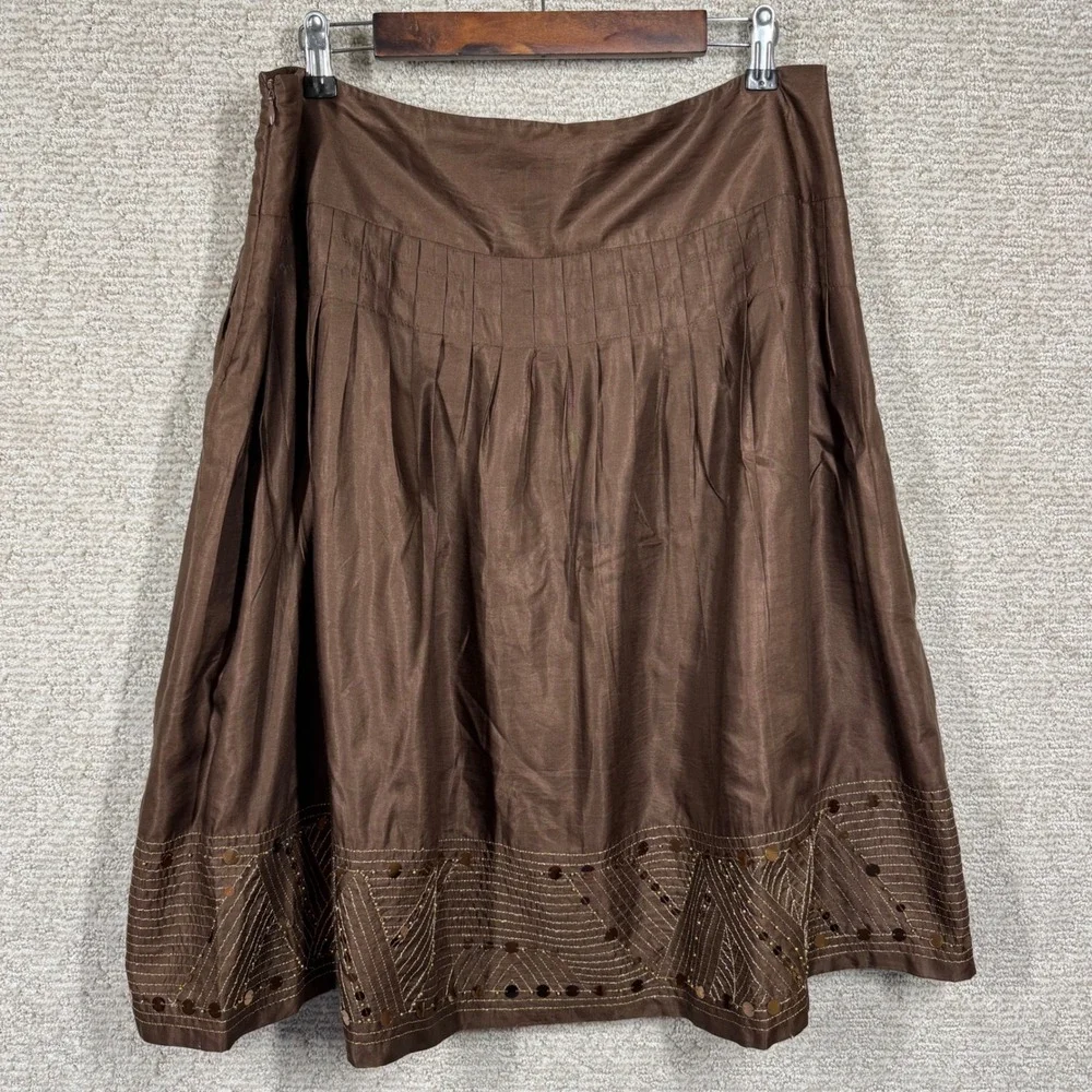 Alfani Sequin Skirt Women's 12 Brown Pleated A Line Embellished Boho Indie Party